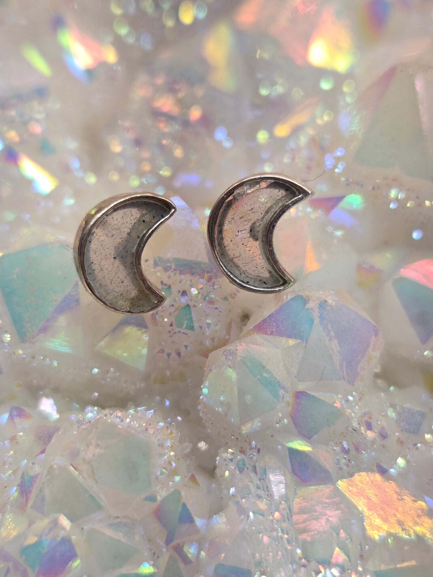 Labradorite Crescent Moon Post Earrings