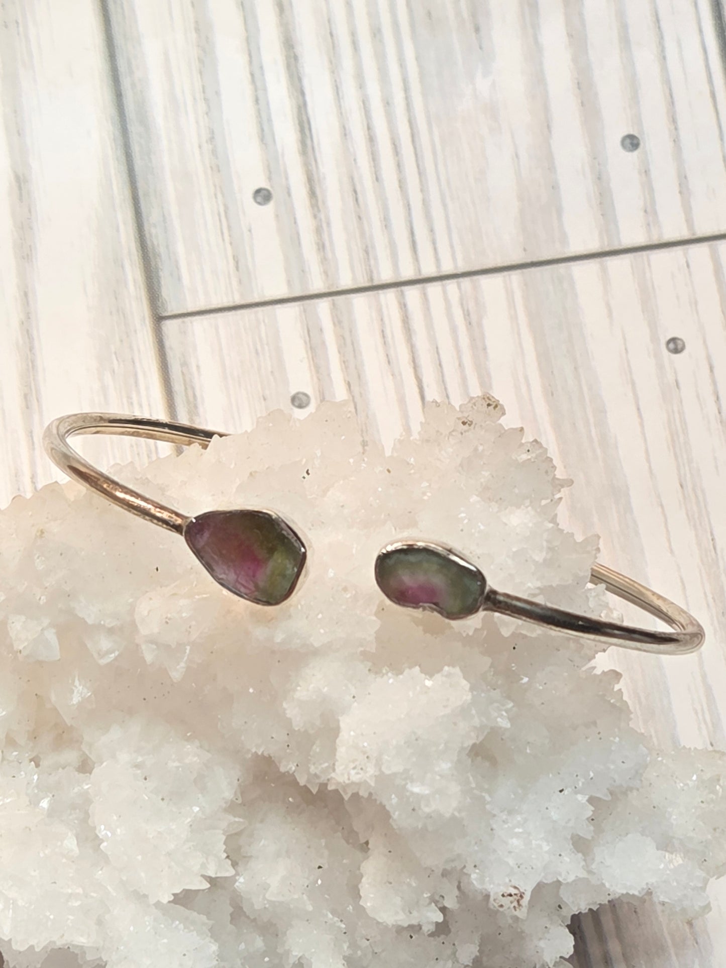 Watermelon Tourmaline Sterling Silver Cuff Bracelet