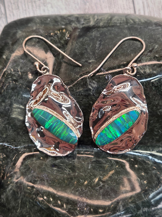 Hammered Silver Opal Earrings