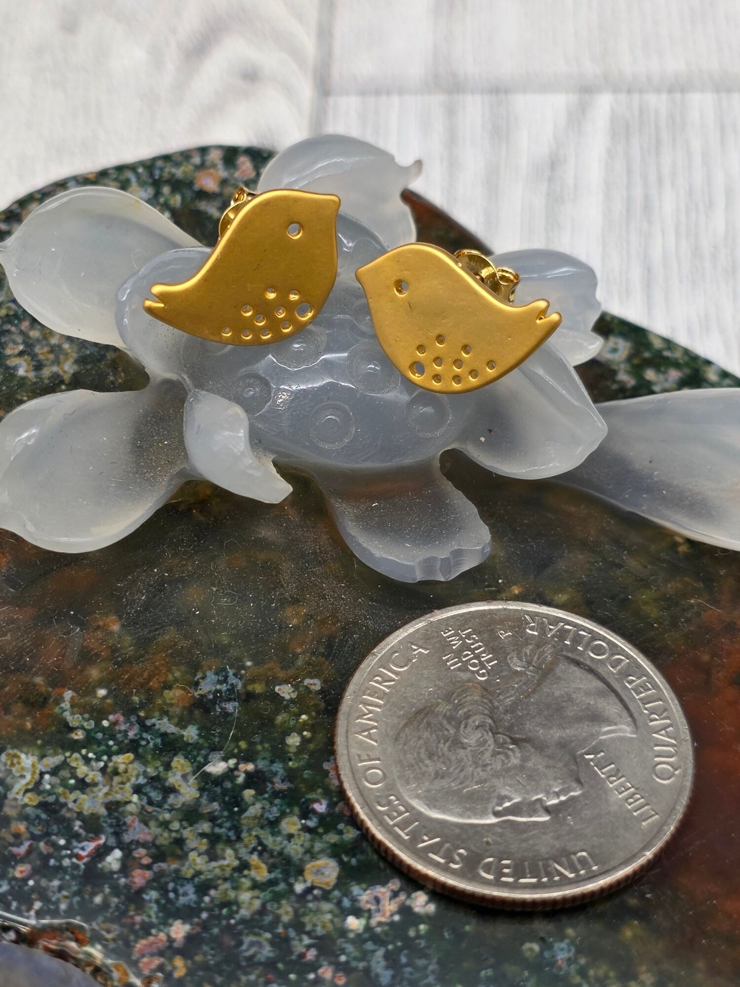 Gold Bird Post Earrings - alternate view