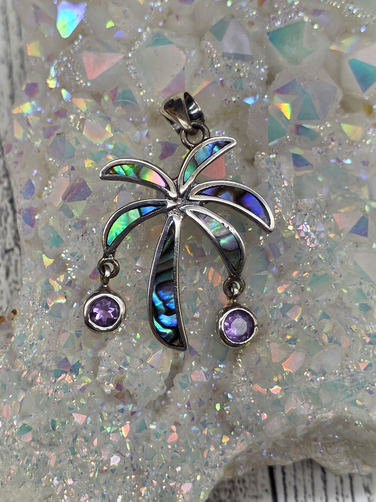 Abalone & Amethyst Palm Tree Pendant