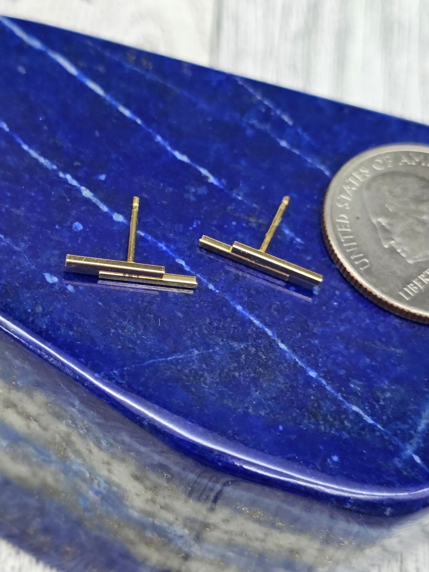 Modern Gold Bar Post Earrings - alternate view