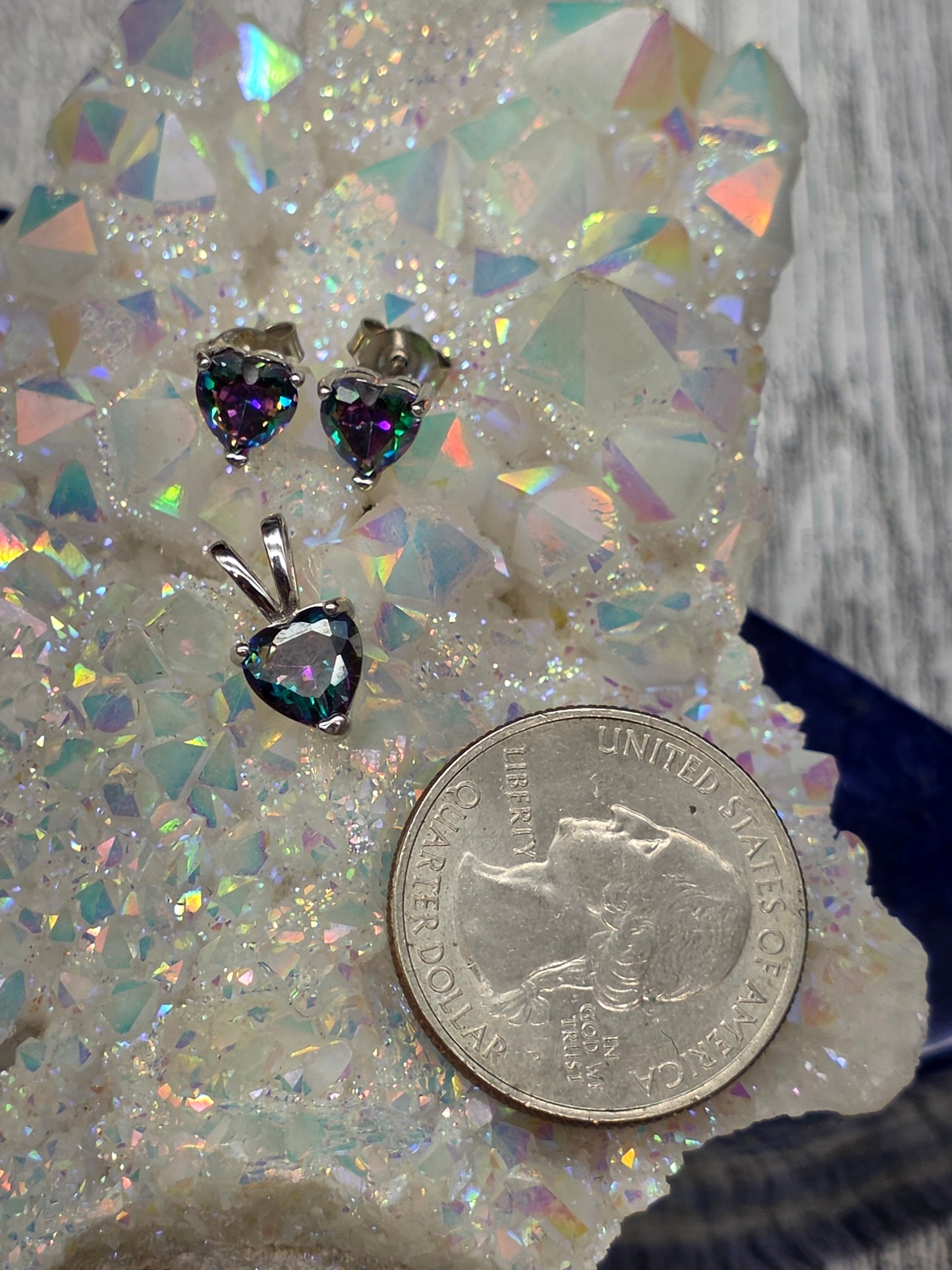 Mystic Rainbow Topaz Heart Earring & Pendant Set