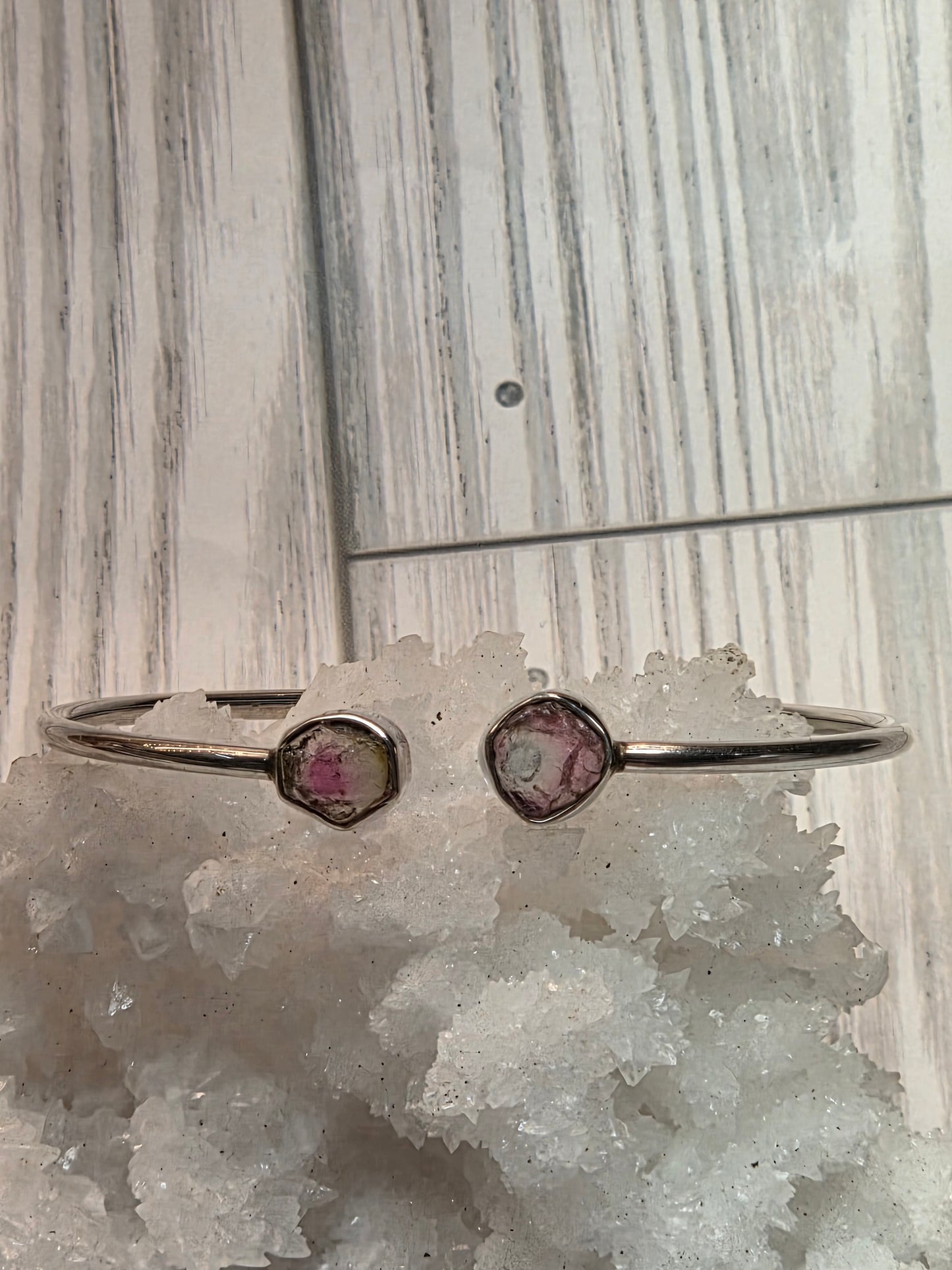 Watermelon Tourmaline Sterling Silver Cuff Bracelet