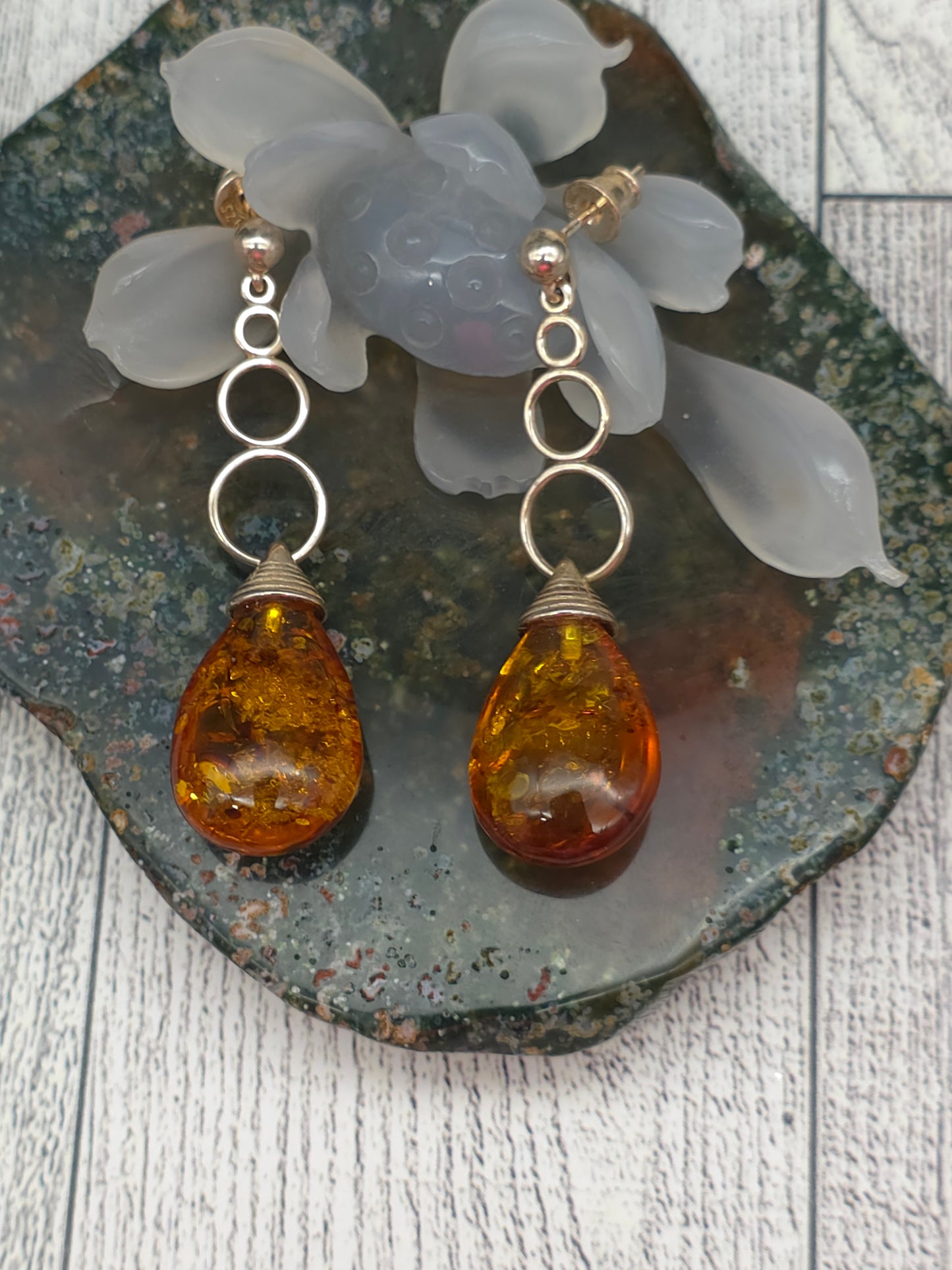 Modern Amber Teardrop Earrings