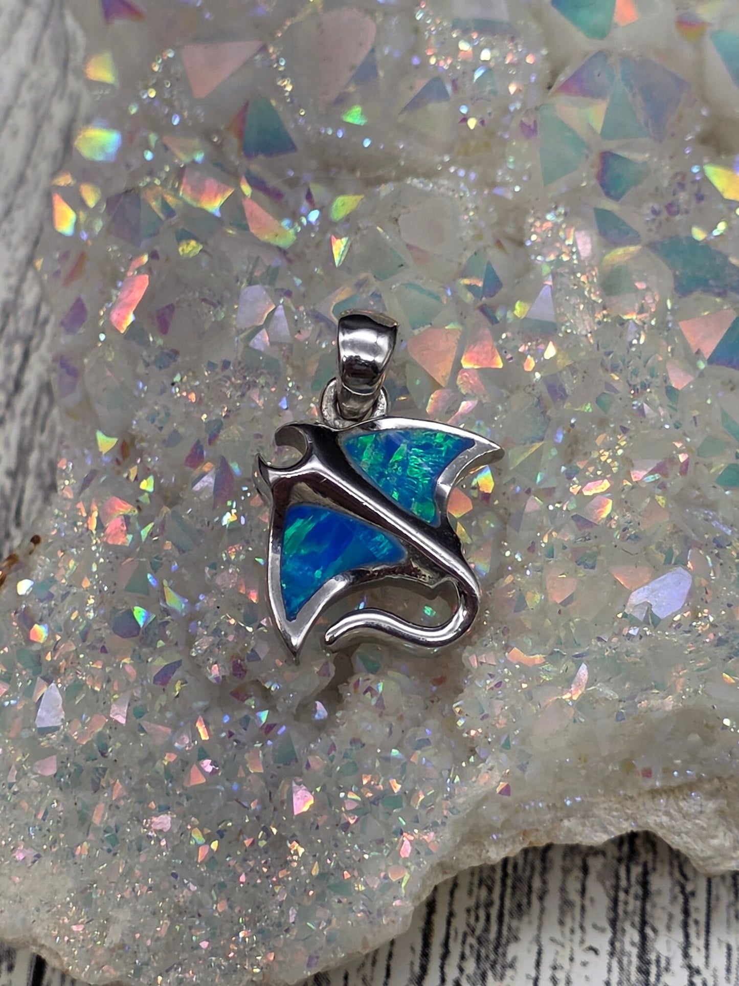 Blue Opal Manta Ray Pendant
