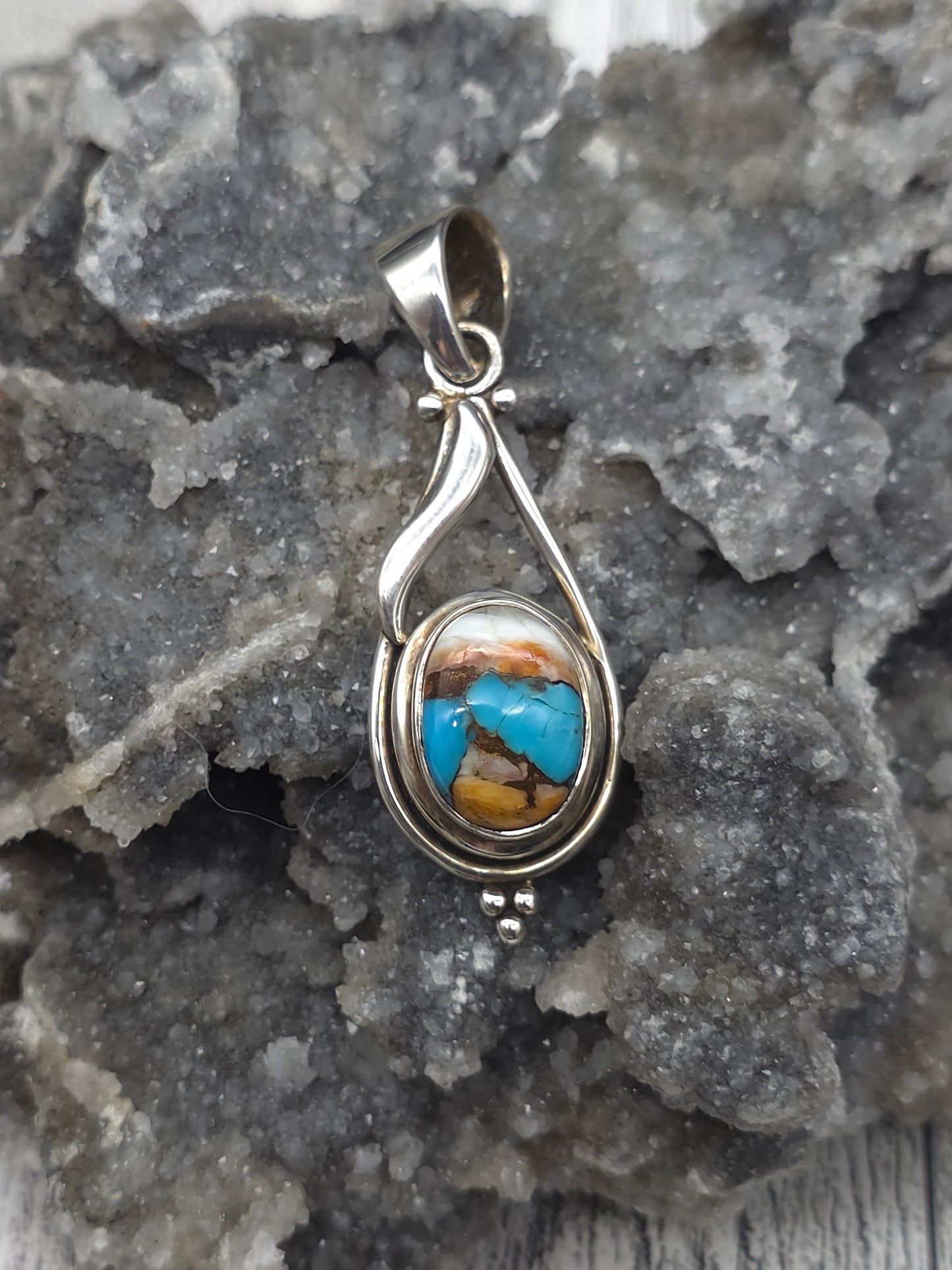 Sterling Silver Spiny Oyster Turquoise Pendant