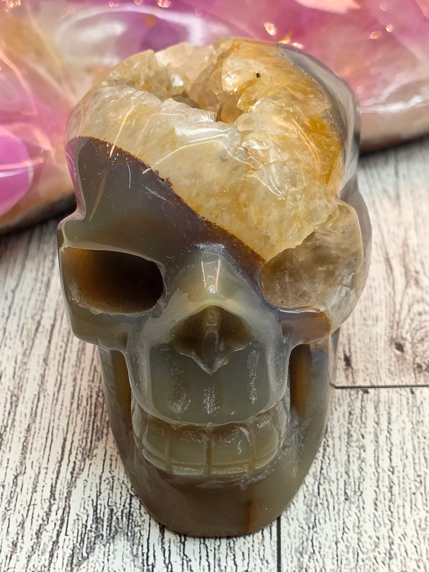 Dark Gray Agate Druzy Skull