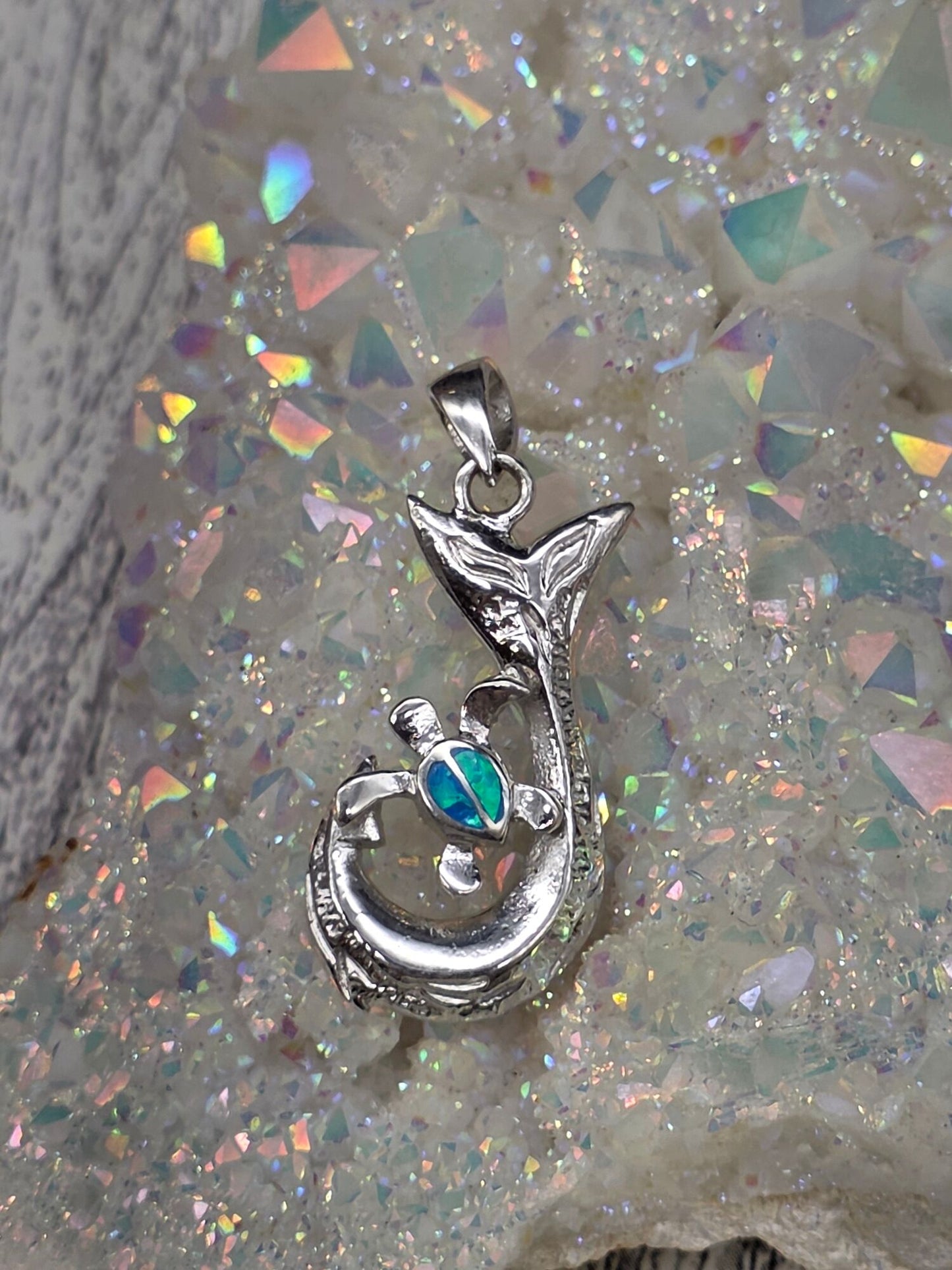 Traditional Hook Pendant with Blue Opal Sea Turtle
