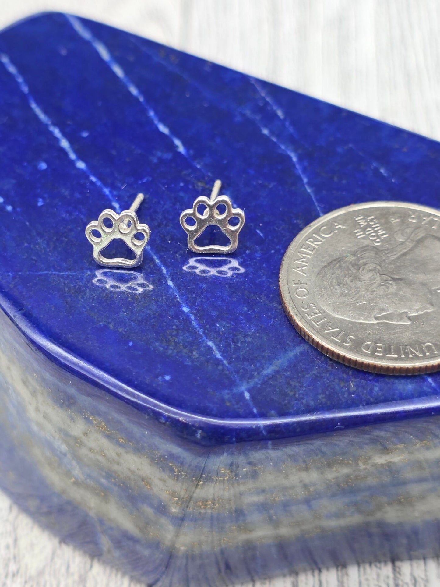 Sterling Silver Paw Print Post Earrings - alternate view