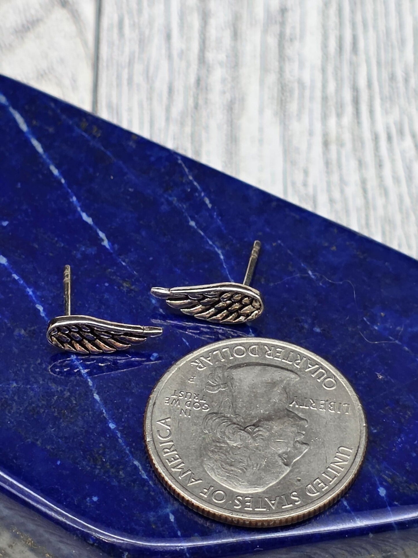 Sterling Silver Angel Wing Post Earrings - alternate view