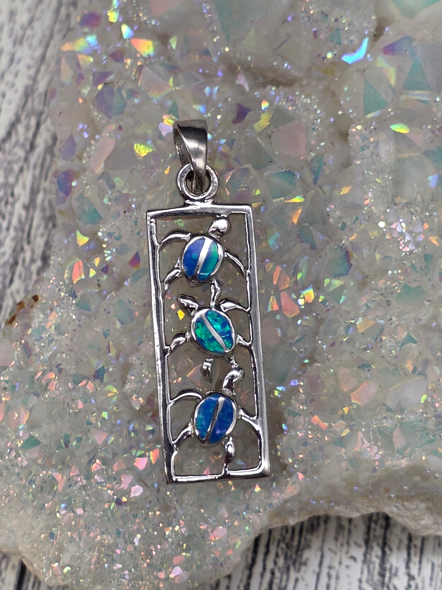 Blue Opal Triple Turtle Pendant