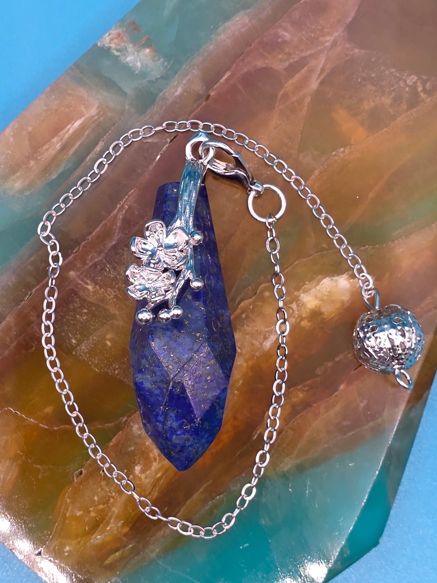 Lapis Lazuli Pendulum with Flowers
