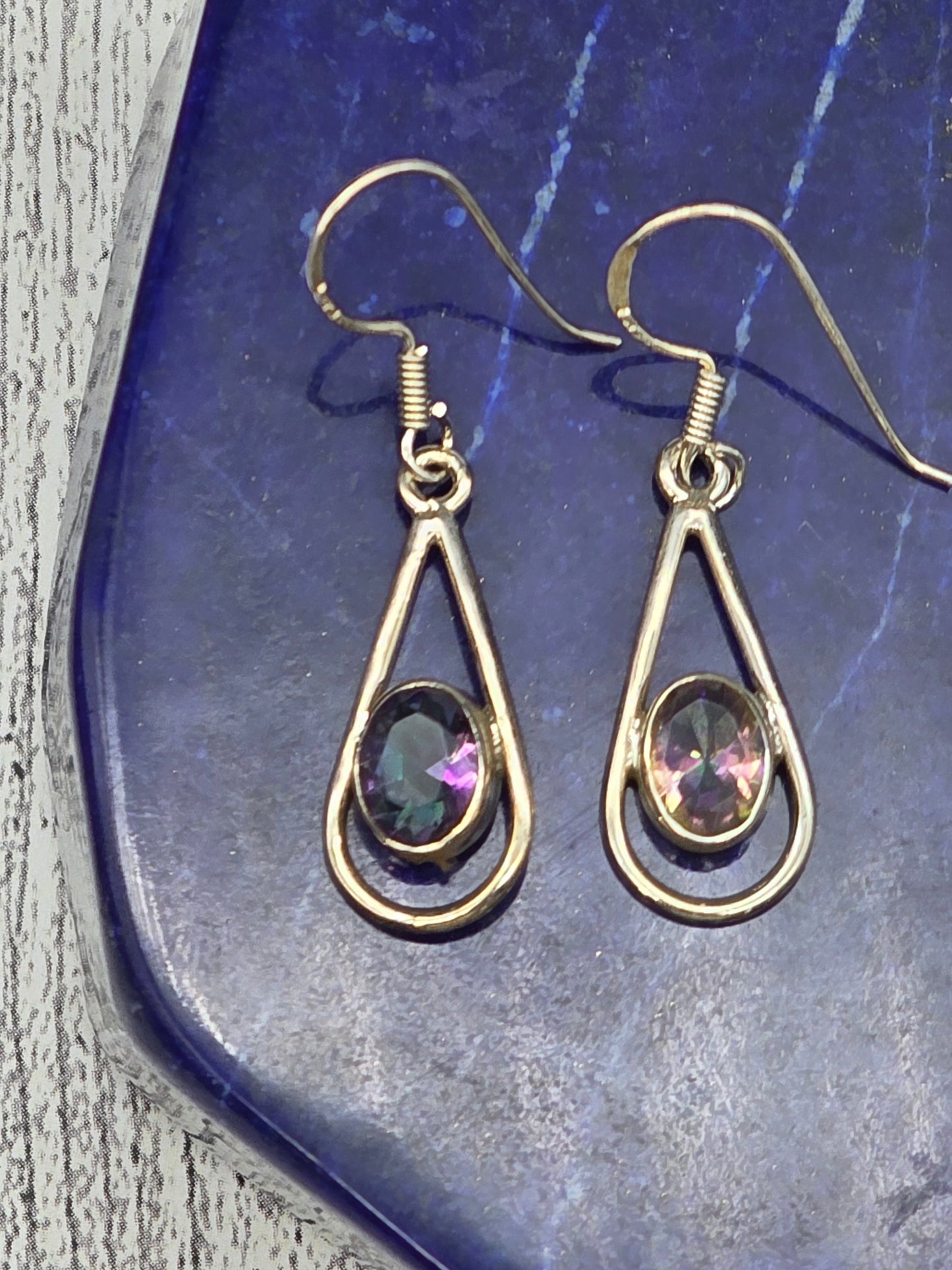 Teardrop Rainbow Topaz Hook Earrings