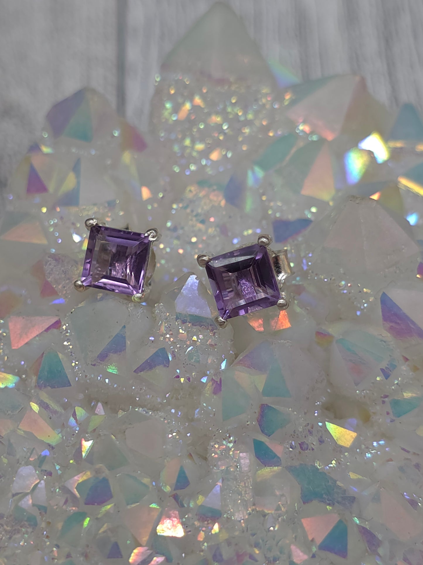 Amethyst Square Post Earrings