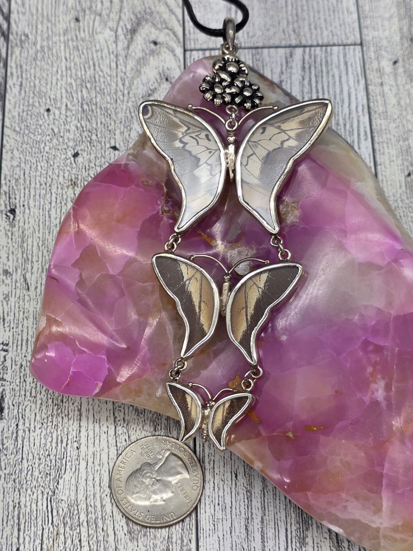 Triple Butterfly Statement Pendant - detail shot