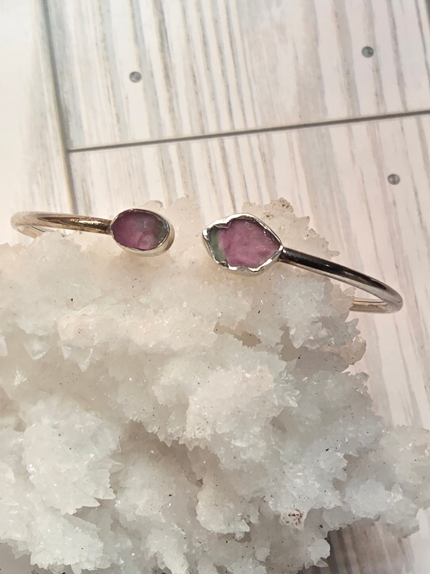 Watermelon Tourmaline Sterling Silver Cuff Bracelet