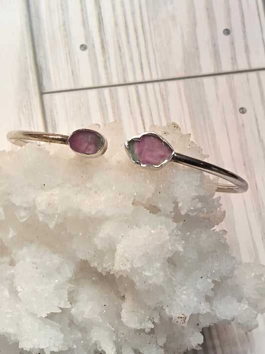 Watermelon Tourmaline Sterling Silver Cuff Bracelet