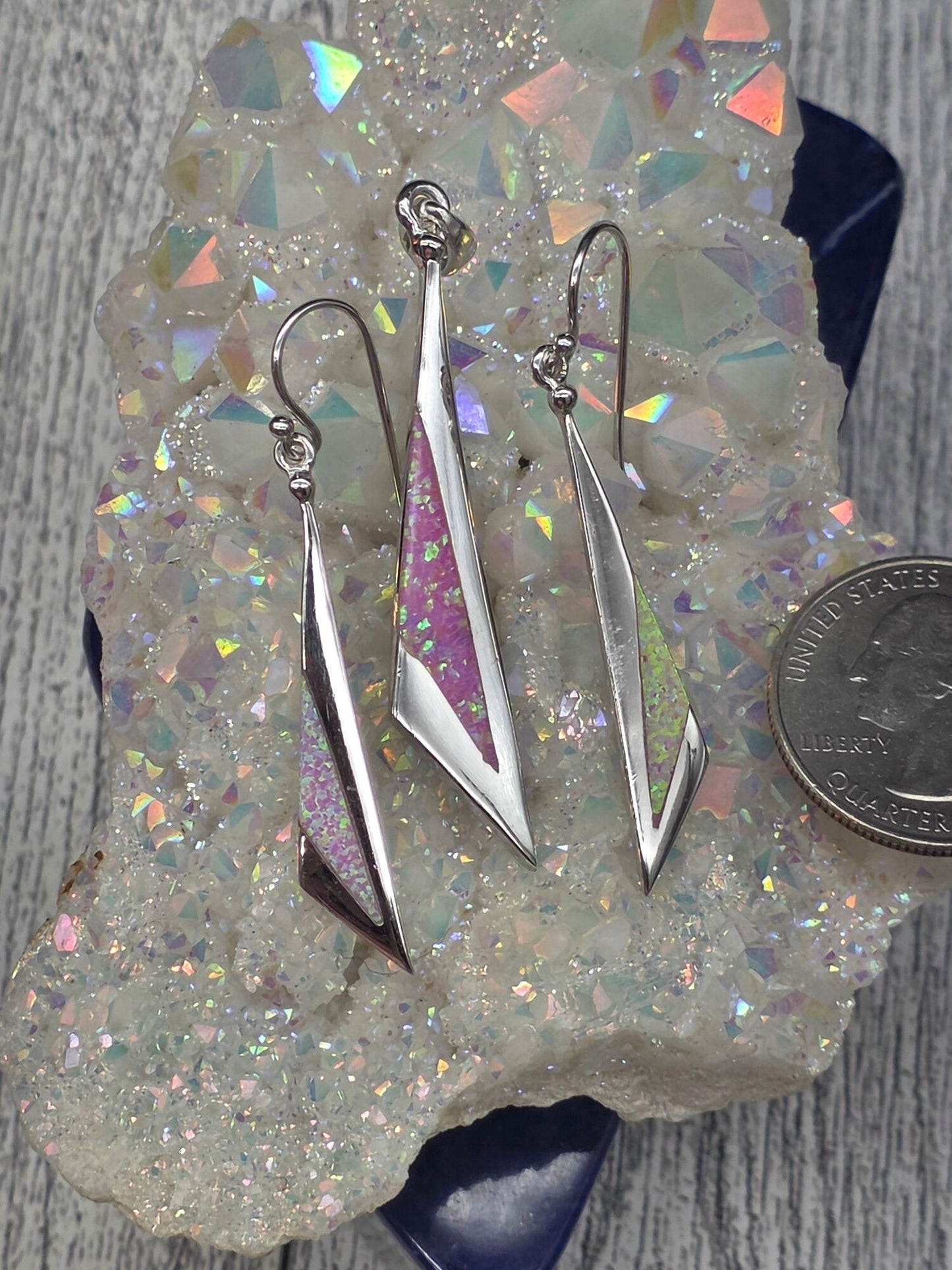 Pink Opal Triangle Earring and Pendant Set - alternate view