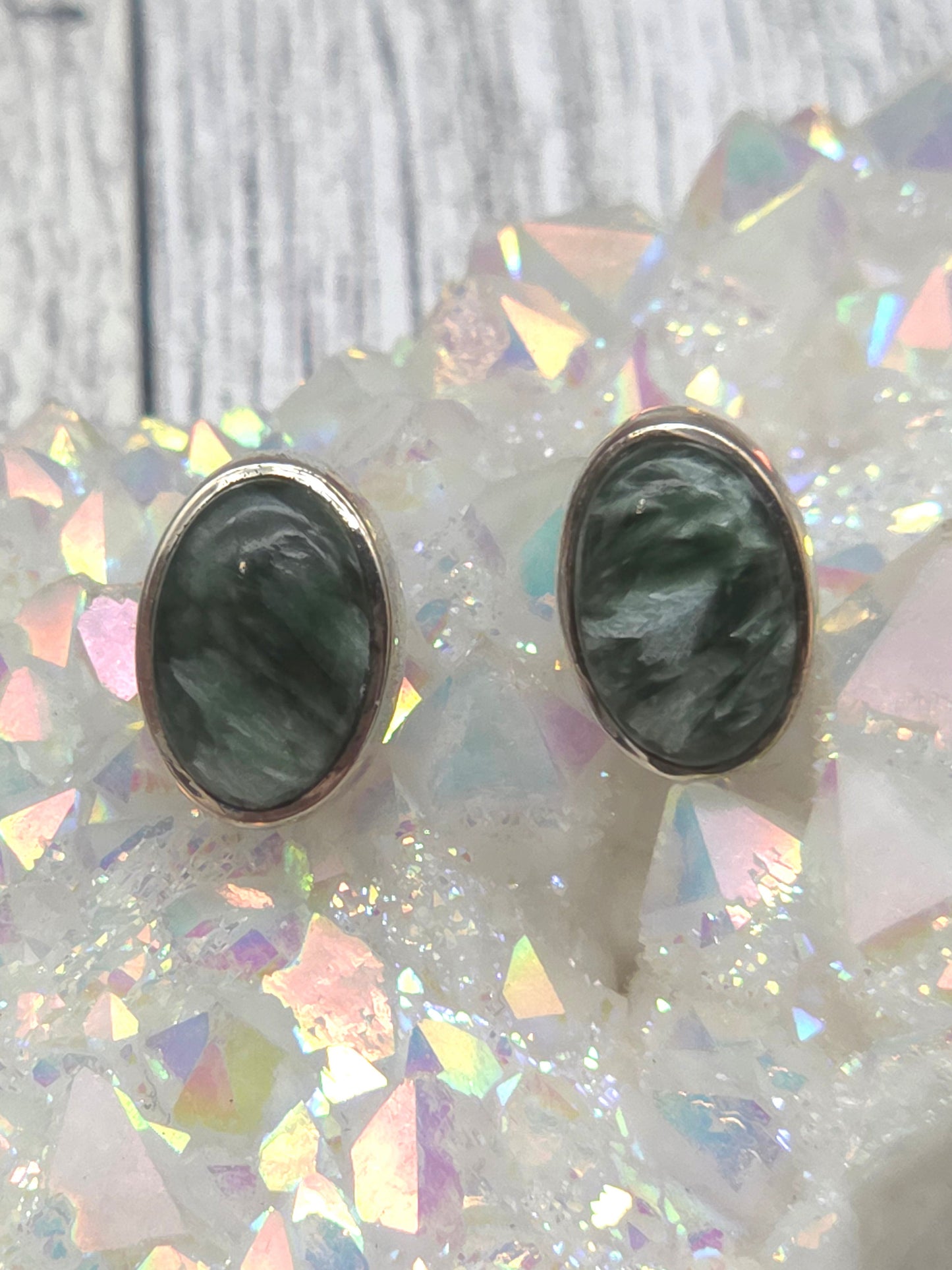 Seraphinite Oval Post Earrings