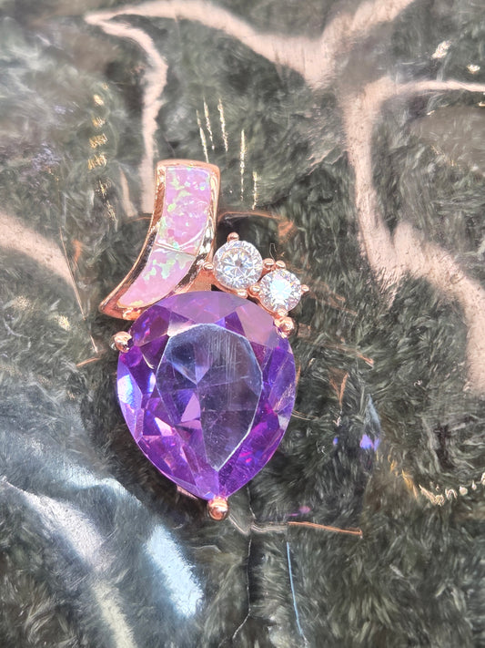 Pink Opal Amethyst Cubic Zirconia Pendant