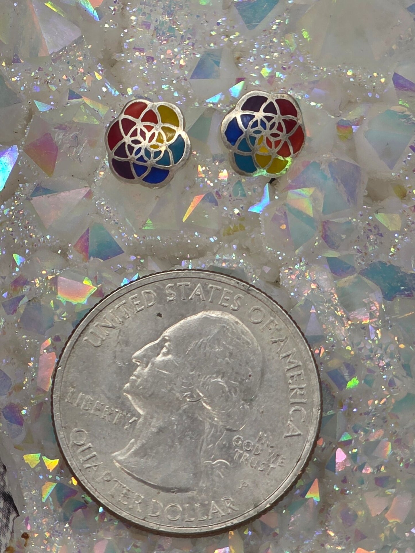 Flower of Life Inlaid Post Earrings - alternate view