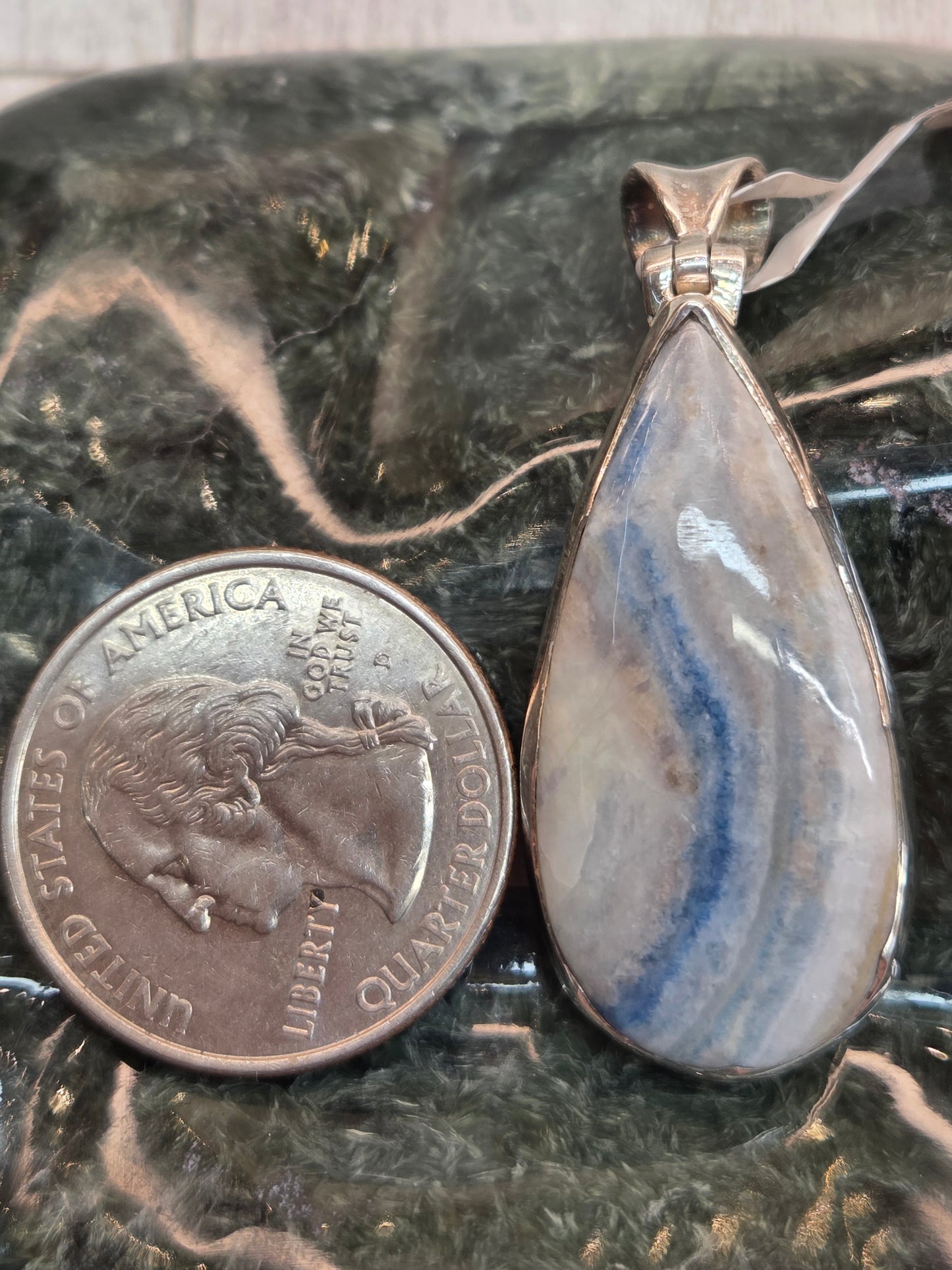Blue Scheelite Sterling Silver Pendant