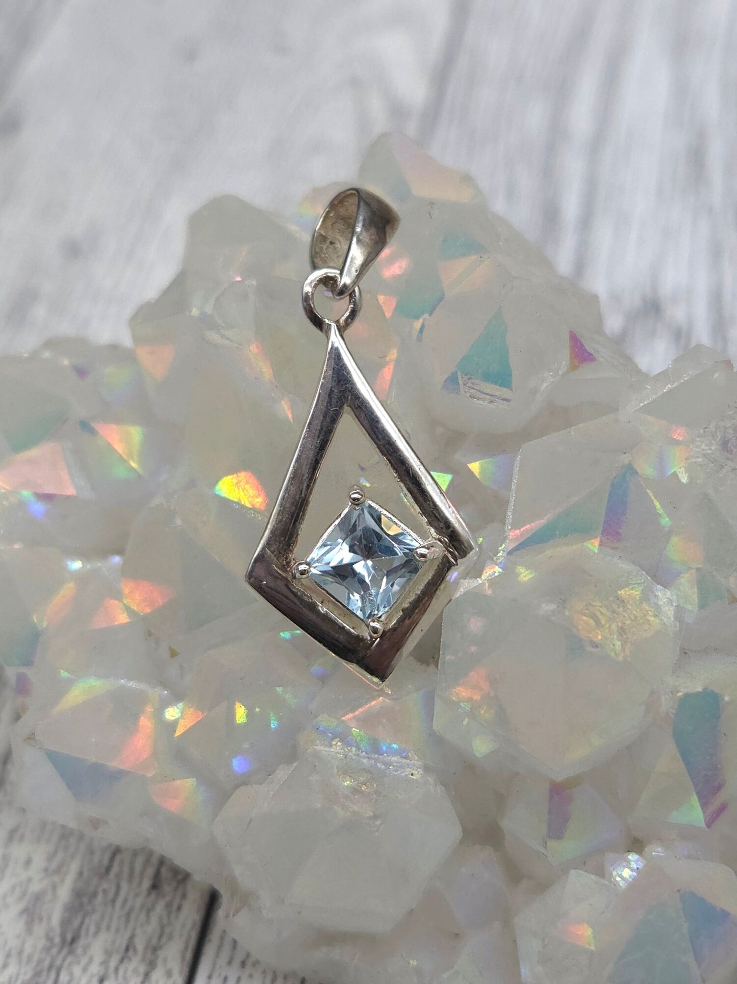 Blue Topaz Diamond Pendant