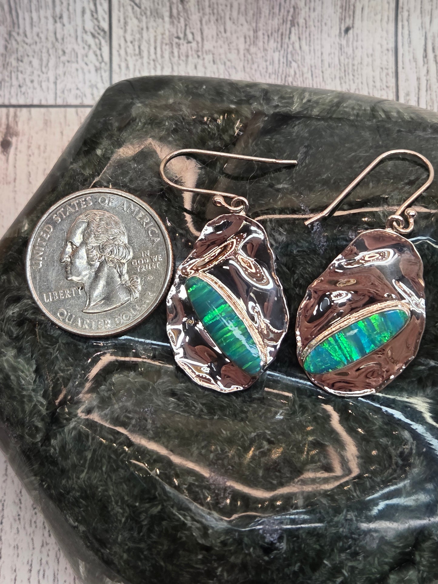 Hammered Silver Opal Earrings