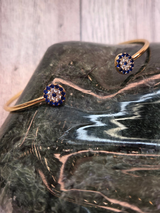 Sapphire Evil Eye Cubic Zirconia Cuff Bracelet