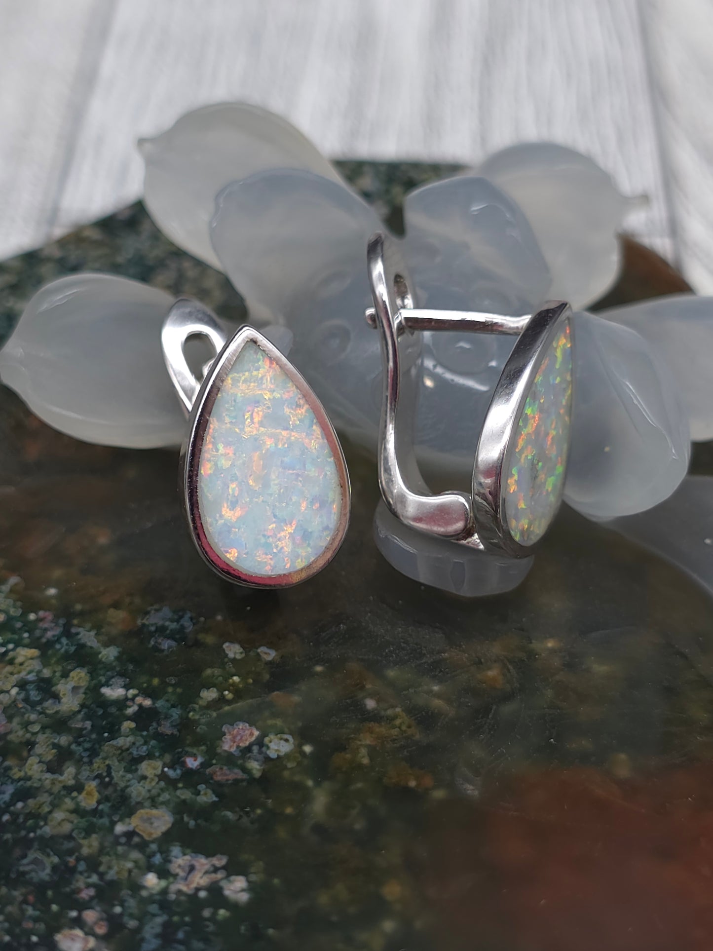 White Opal Tear Drop Earrings