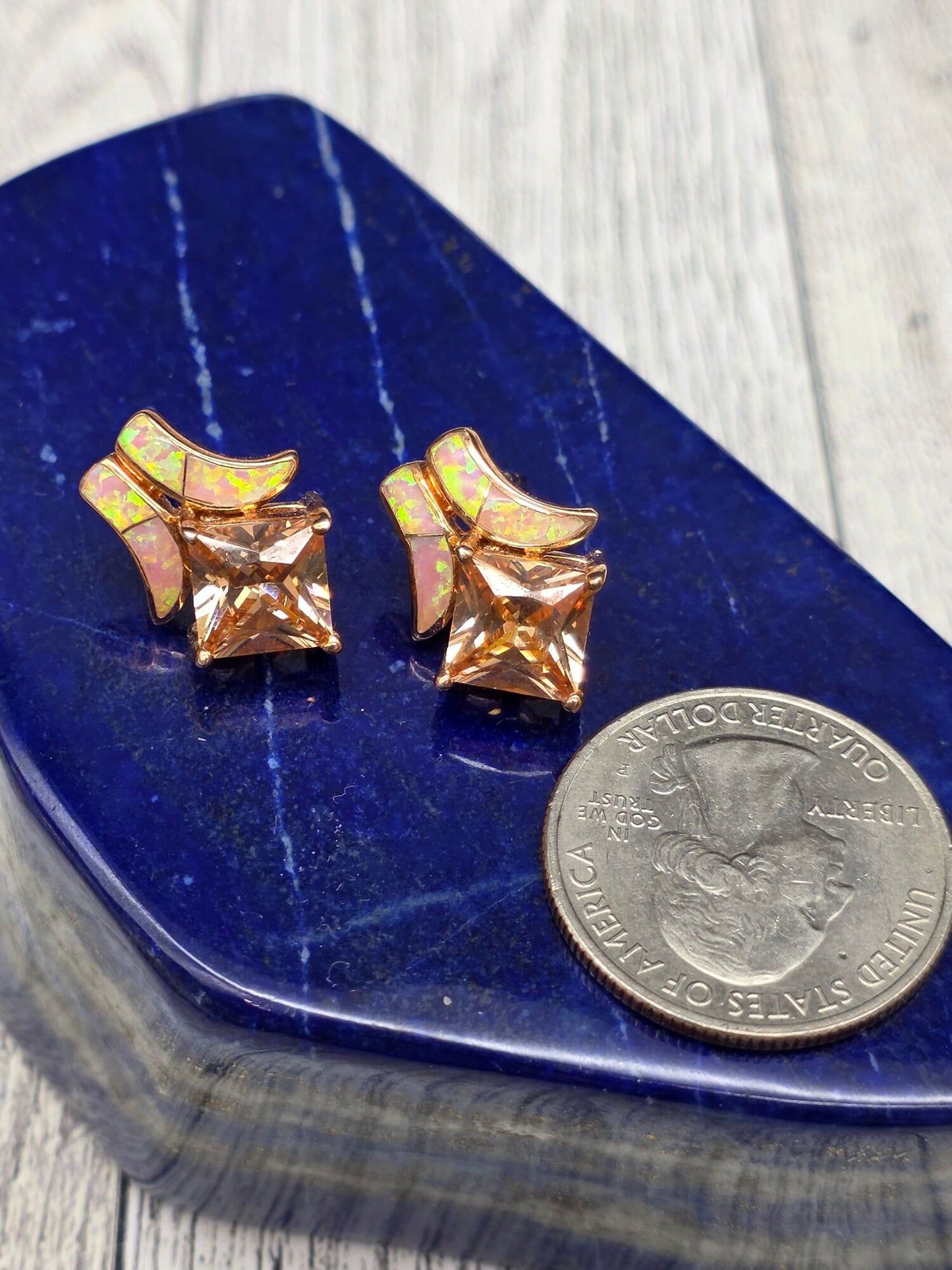 Pink Opal and Citrine Post Earrings - alternate view