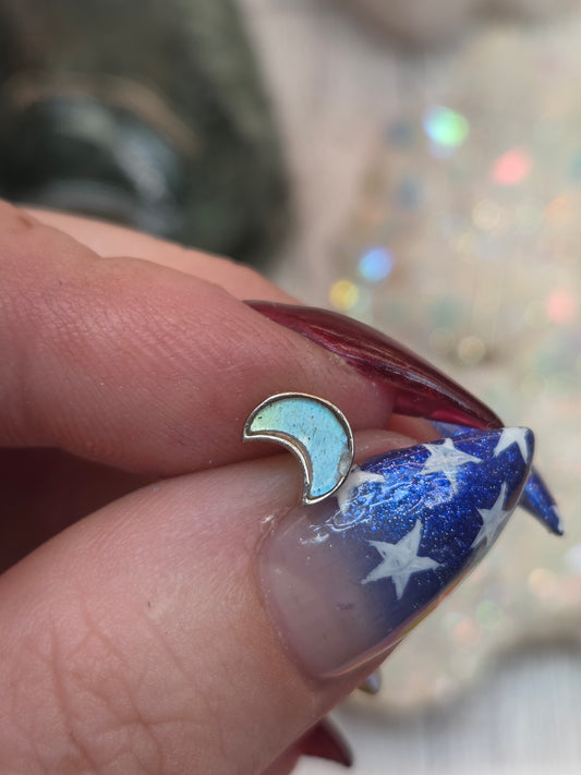 Labradorite Crescent Moon Post Earrings