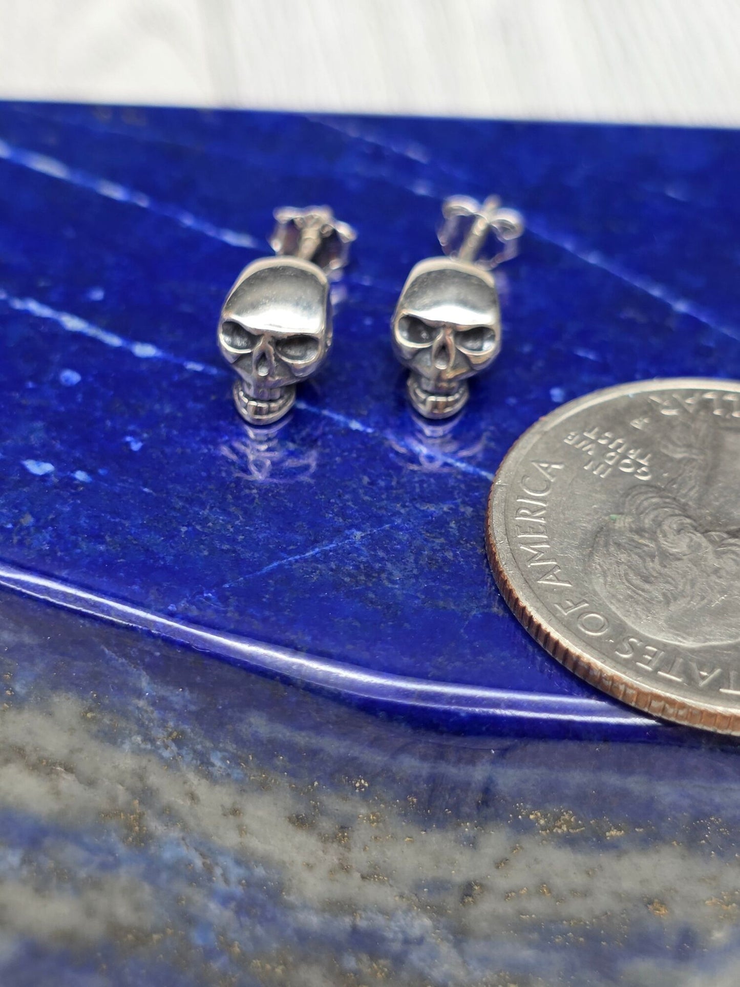 Sterling Silver Skull Post Earrings - alternate view