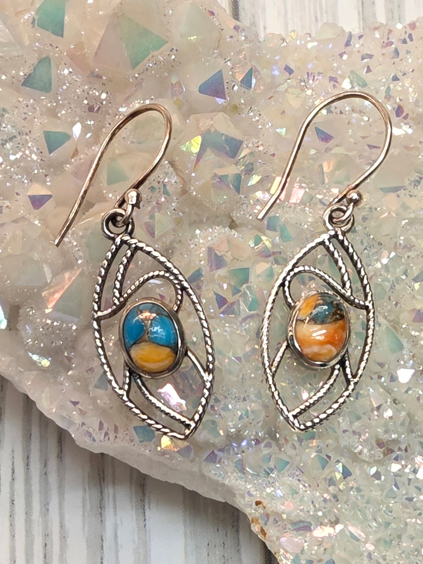 Spiny Oyster Turquoise Sterling Silver Hook Earrings