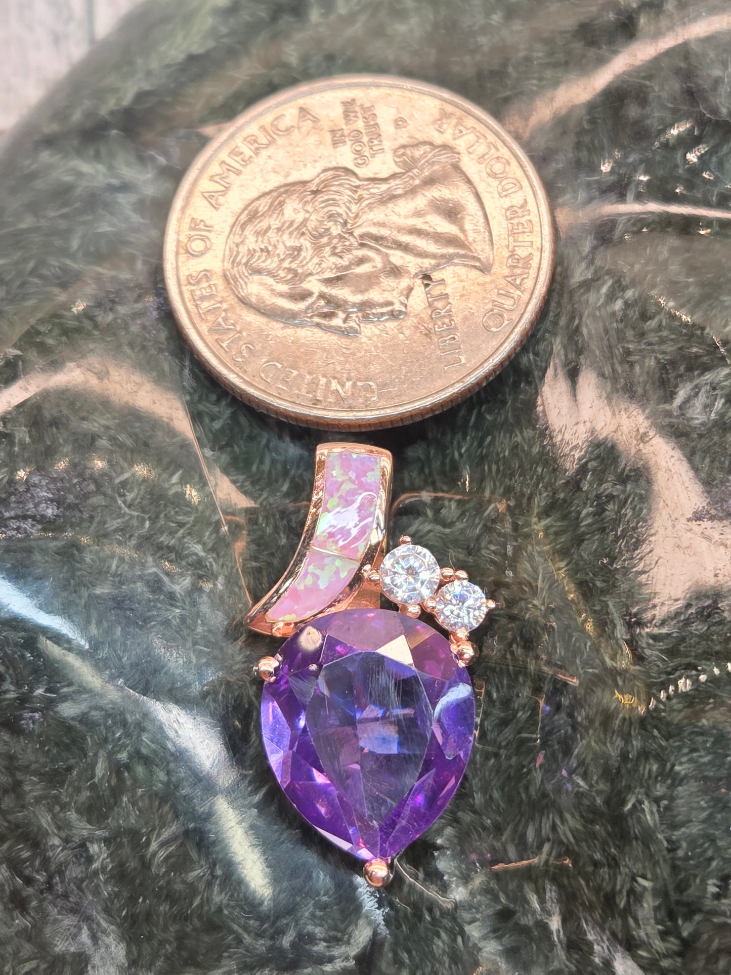 Pink Opal Amethyst Cubic Zirconia Pendant