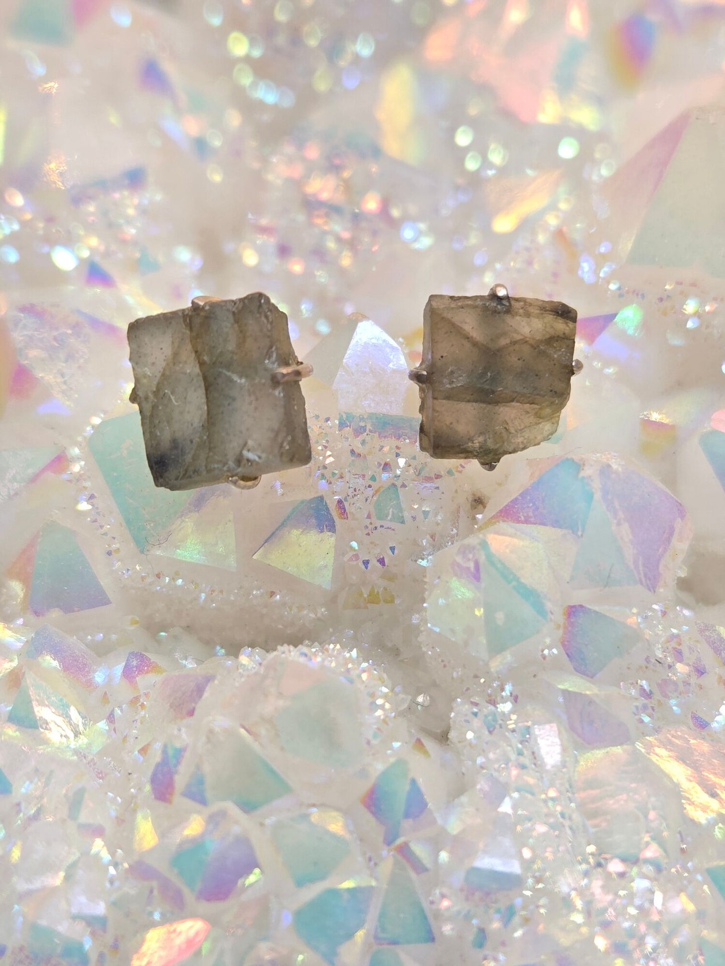 Labradorite Slab Post Earrings - alternate view