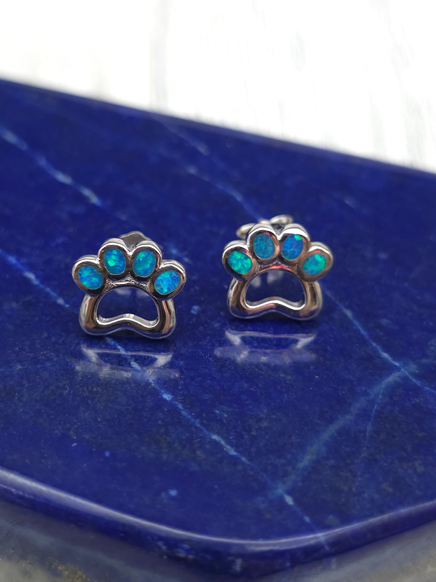 Opal Paw Print Post Earrings