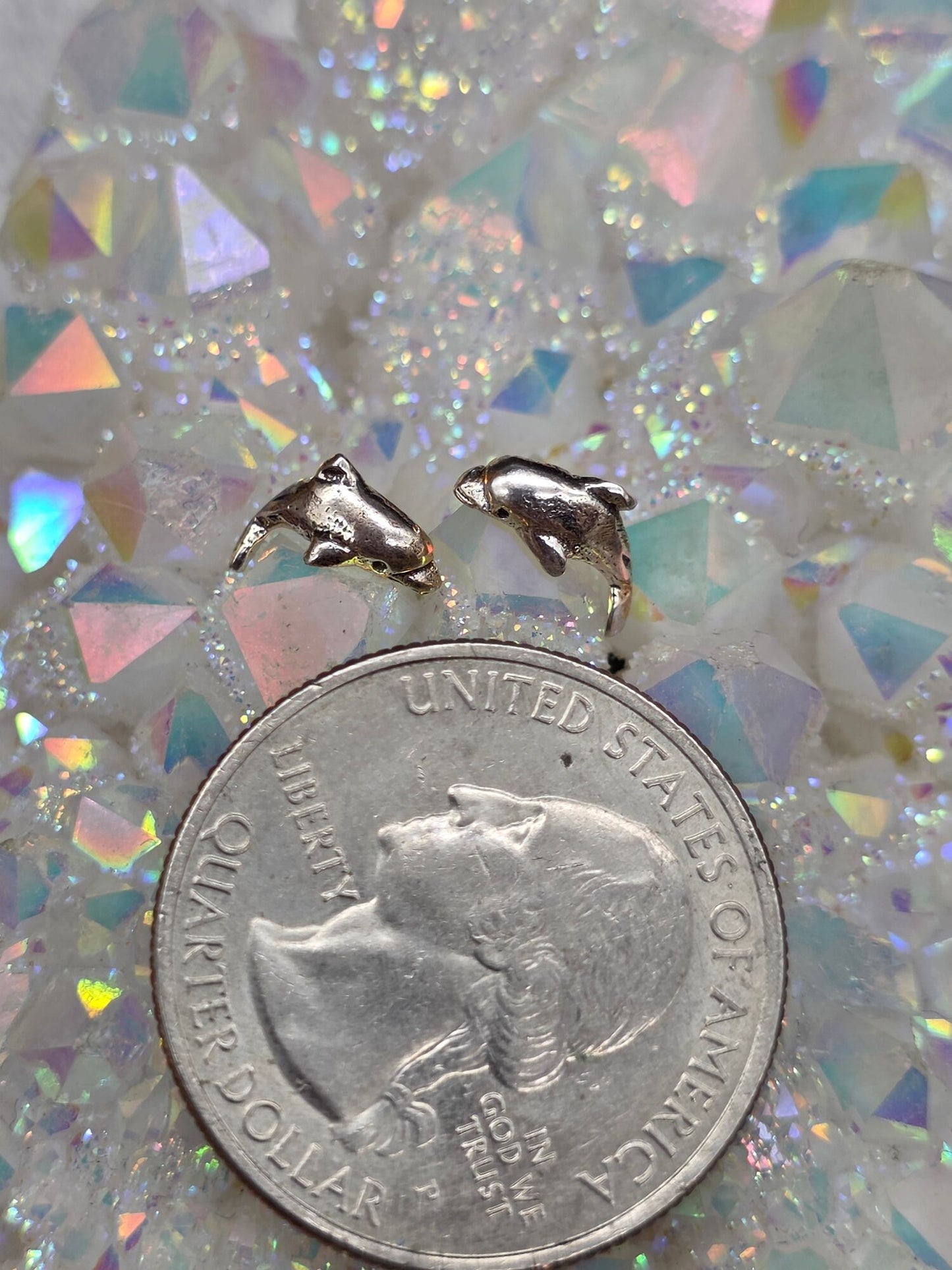 Sterling Silver Dolphin Post Earrings - alternate view