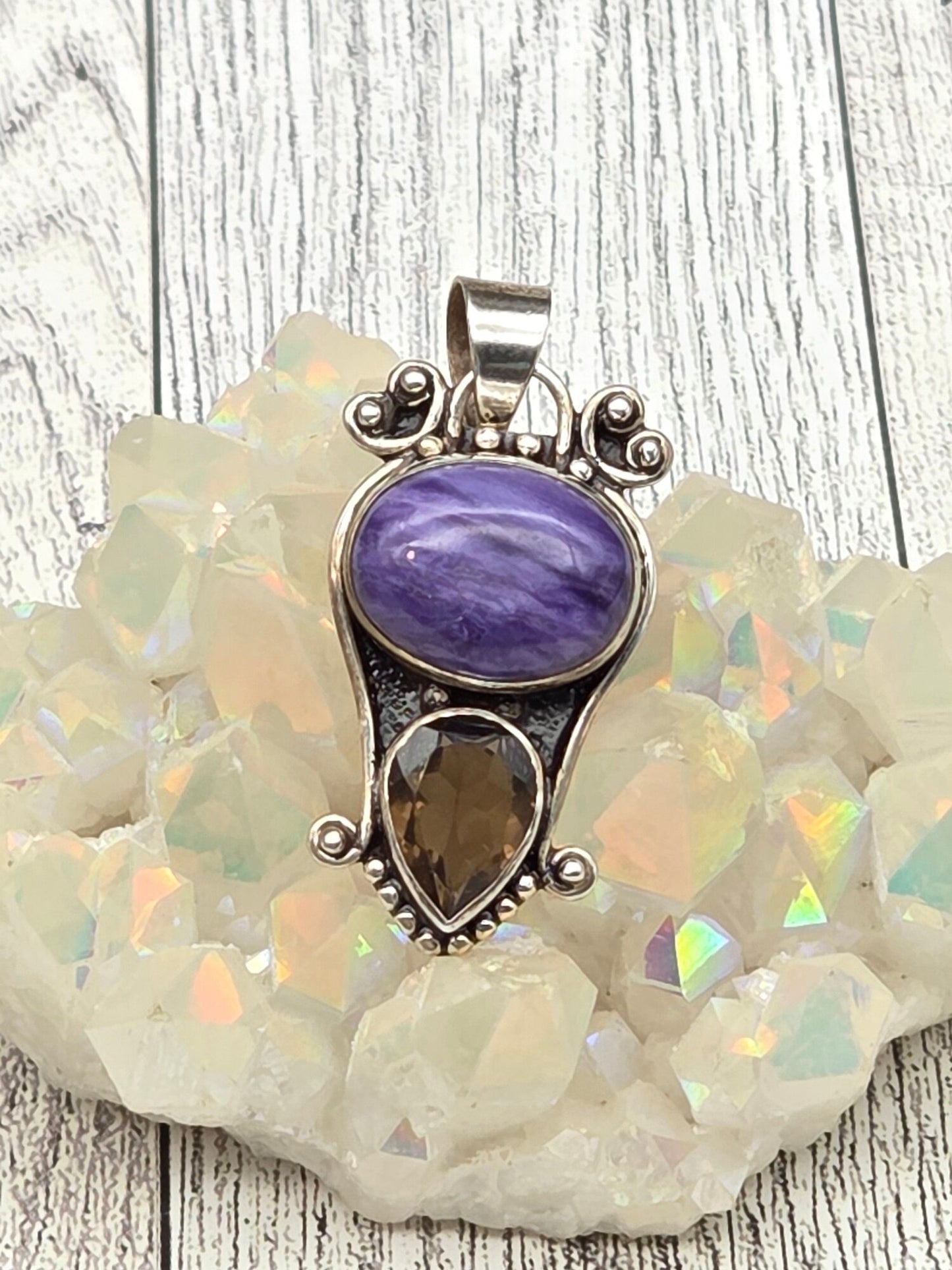 Charoite Smokey Quartz Pendant