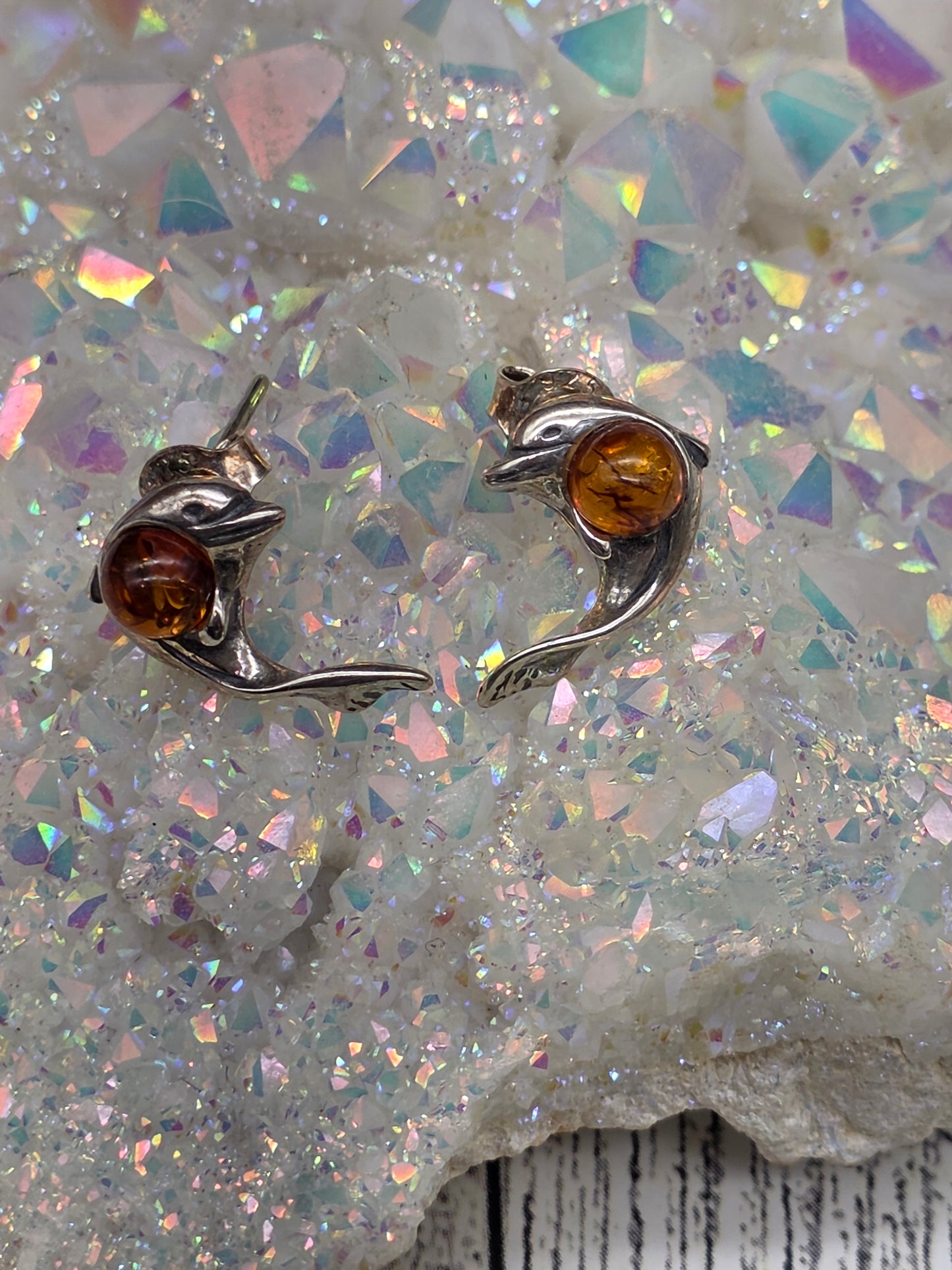 Amber Dolphin Post Earrings