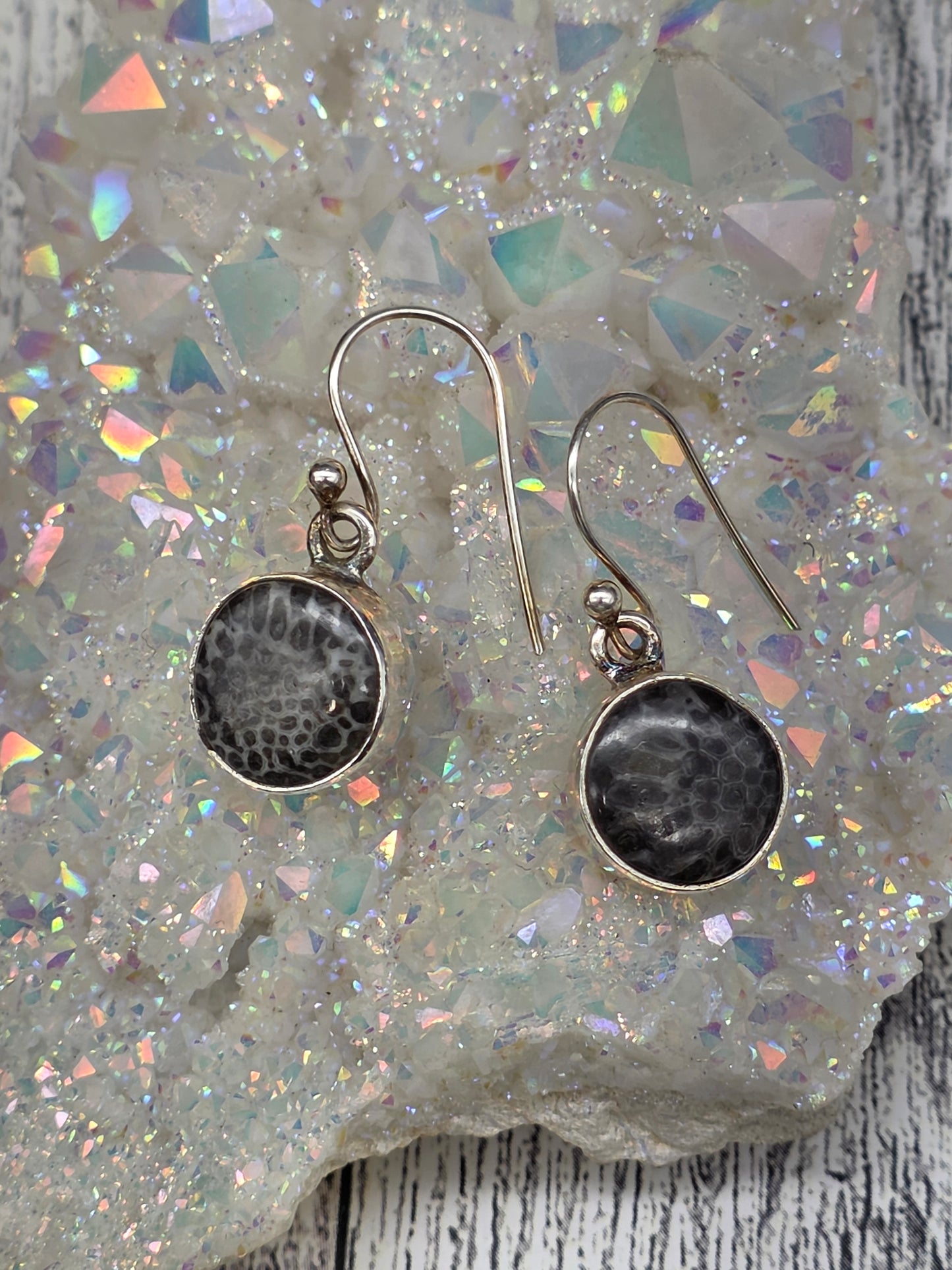 Round Black Coral Hook Earrings