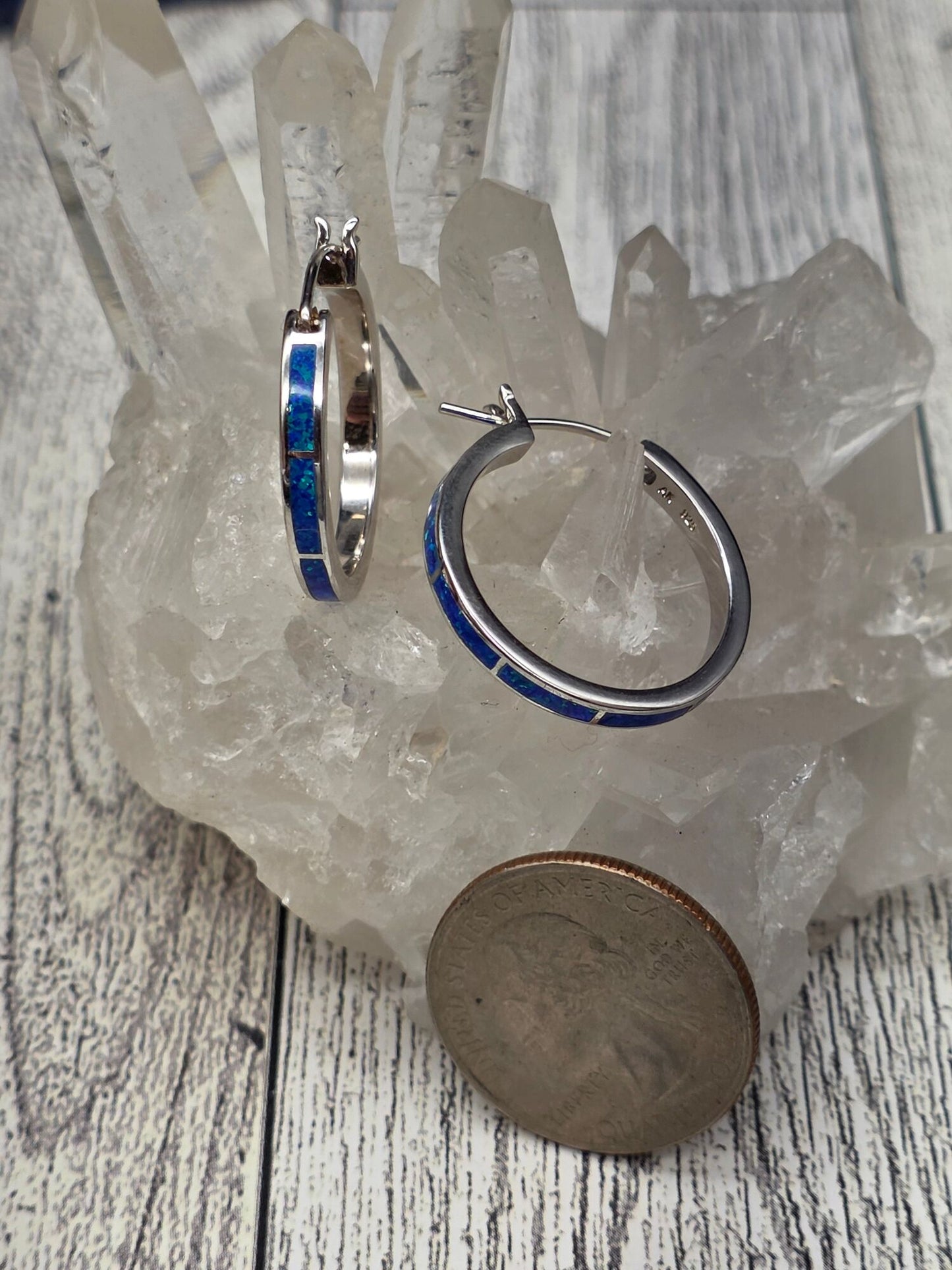 Blue Opal Hoop Earrings - alternate view