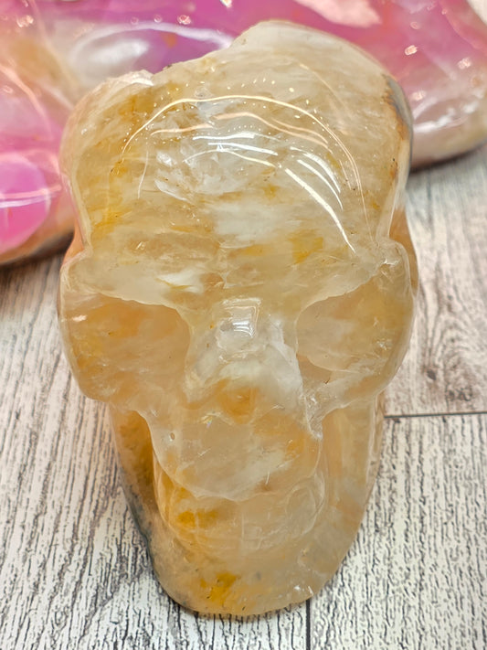 Yellow Druzy Agate Skull