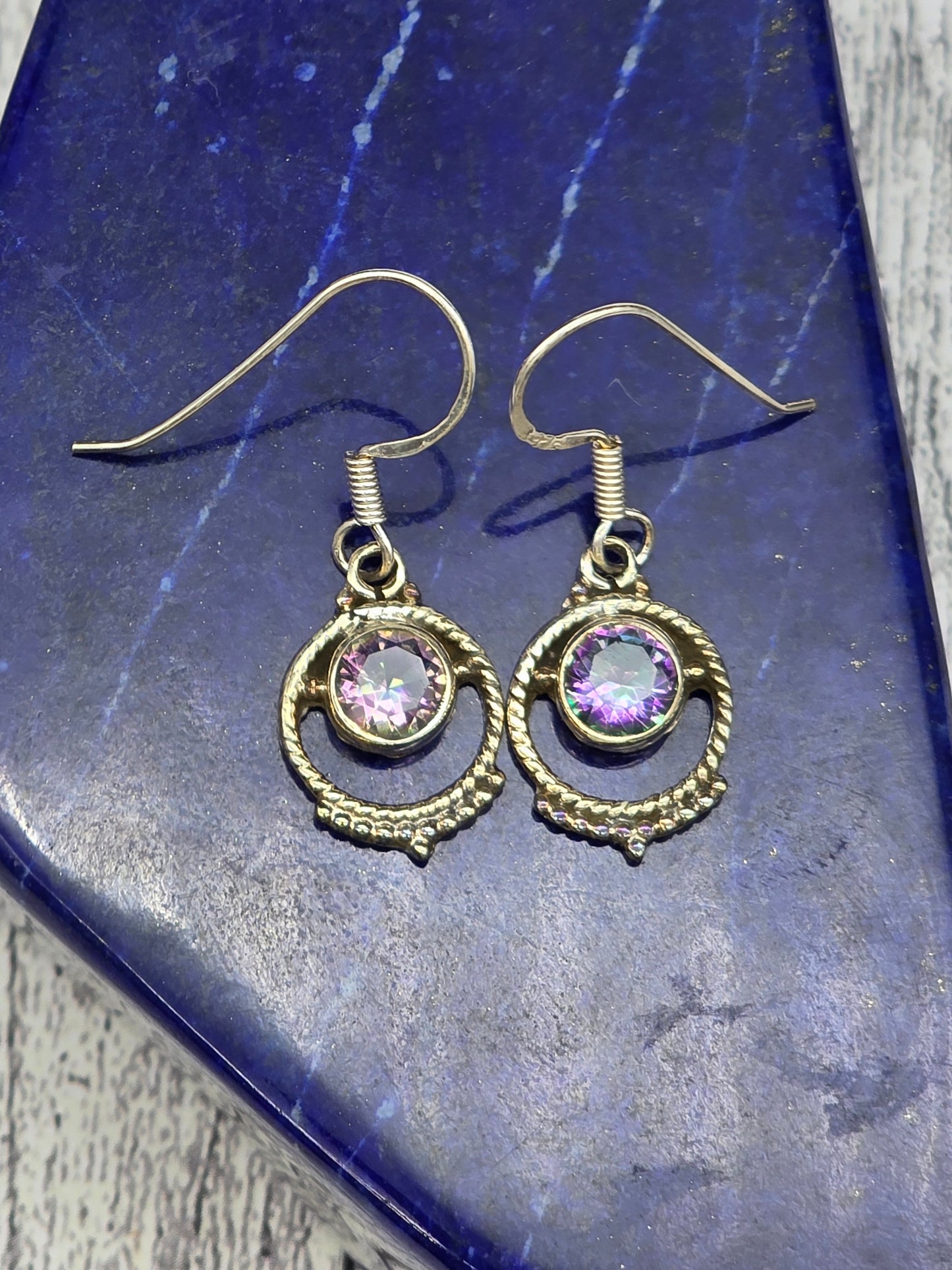 Rainbow Topaz Round Hook Earrings