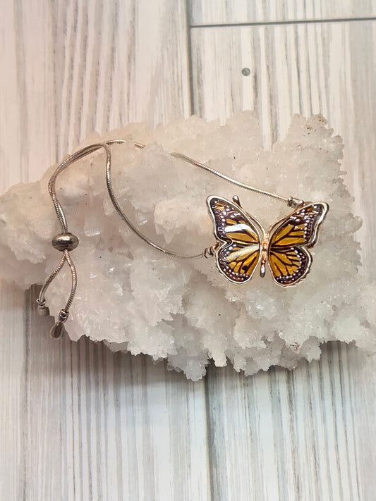 Carved Polish Amber Butterfly Bracelet
