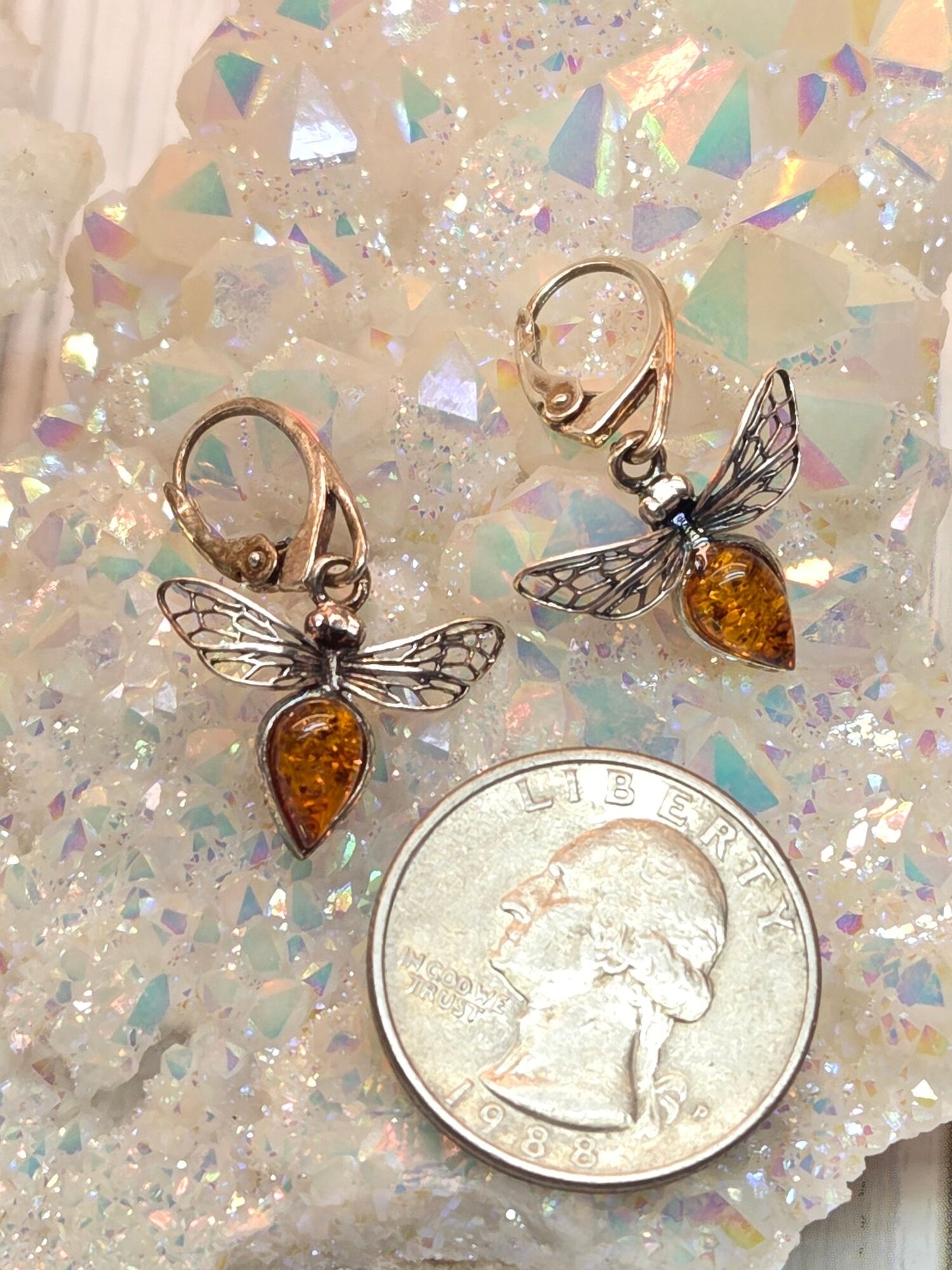 Baltic Amber Bee Hook Earrings - alternate view