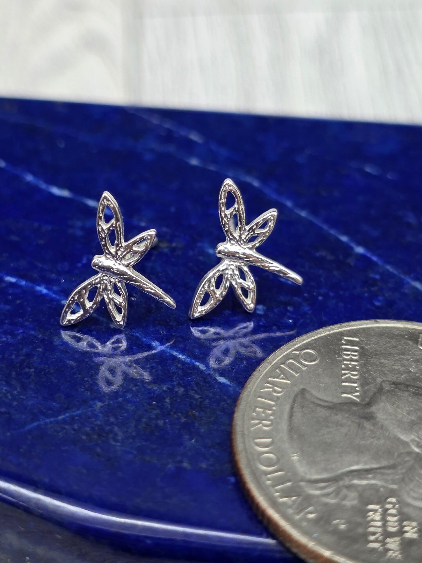 Dainty Sterling Silver Dragonfly Post Earrings - alternate view