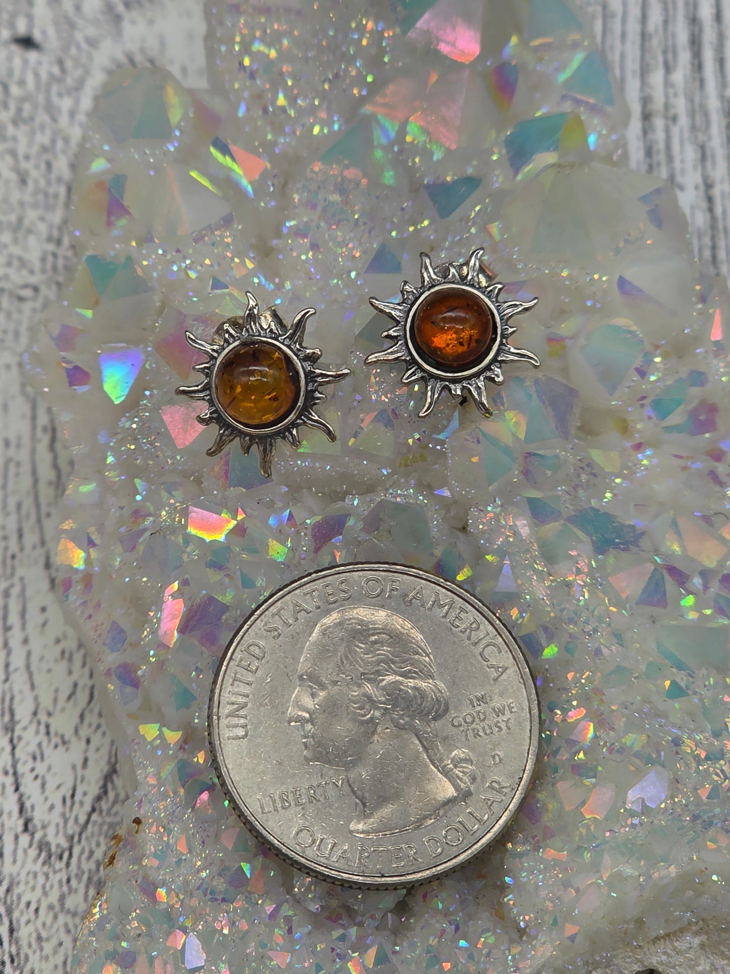 Brown Amber Sun Post Earrings