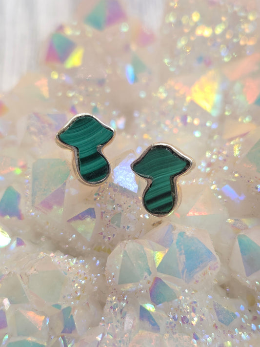 Malachite Mushroom Post Earrings